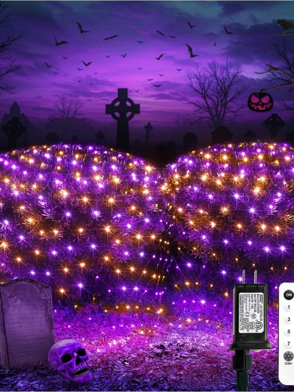 360 LED Halloween Net Lights 12x5ft Orange & Purple Waterproof Remote